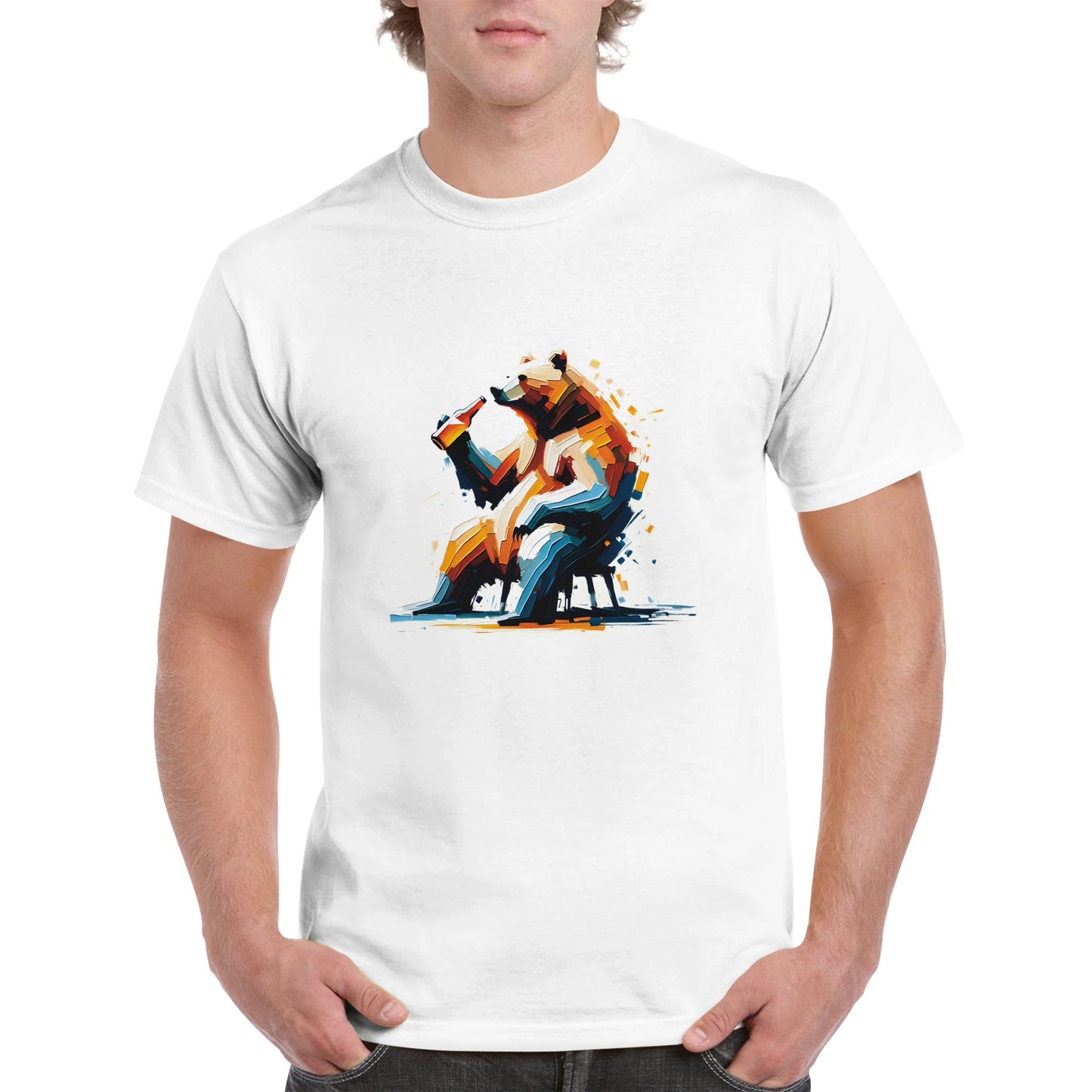 Bear Brew Artistic Unisex White T-Shirt Abstract Expressionism
