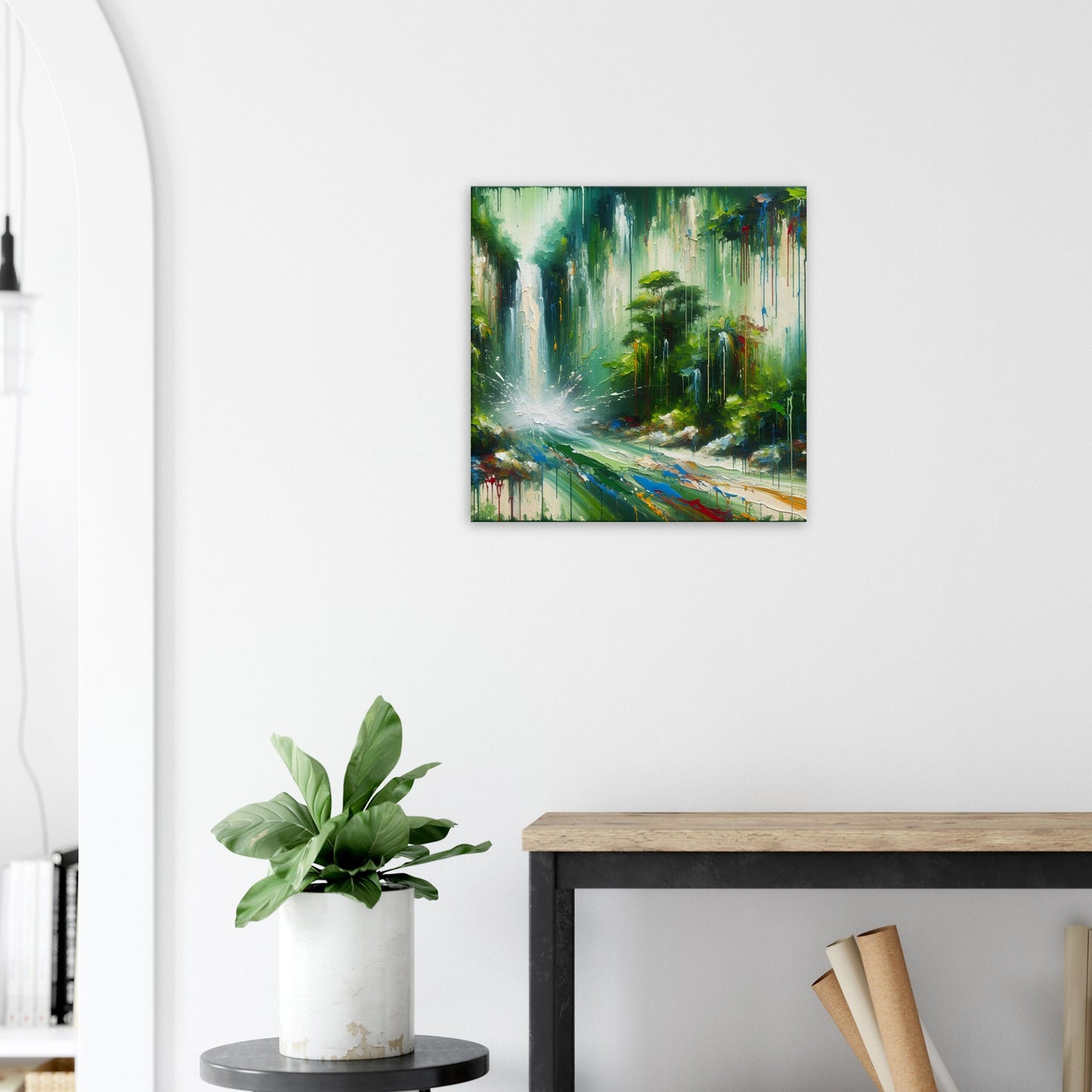 Rainforest Waterfall Oil Painting Canvas Print