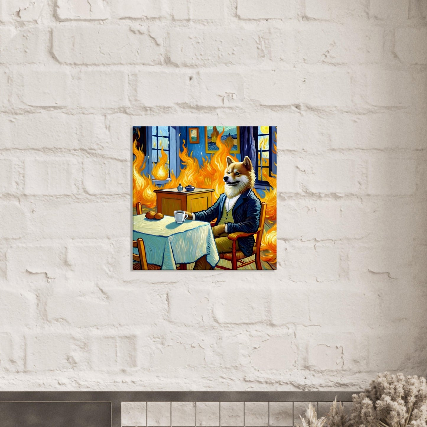 Van Gogh Inspired 'This is Fine' Meme Oil Painting Canvas Print