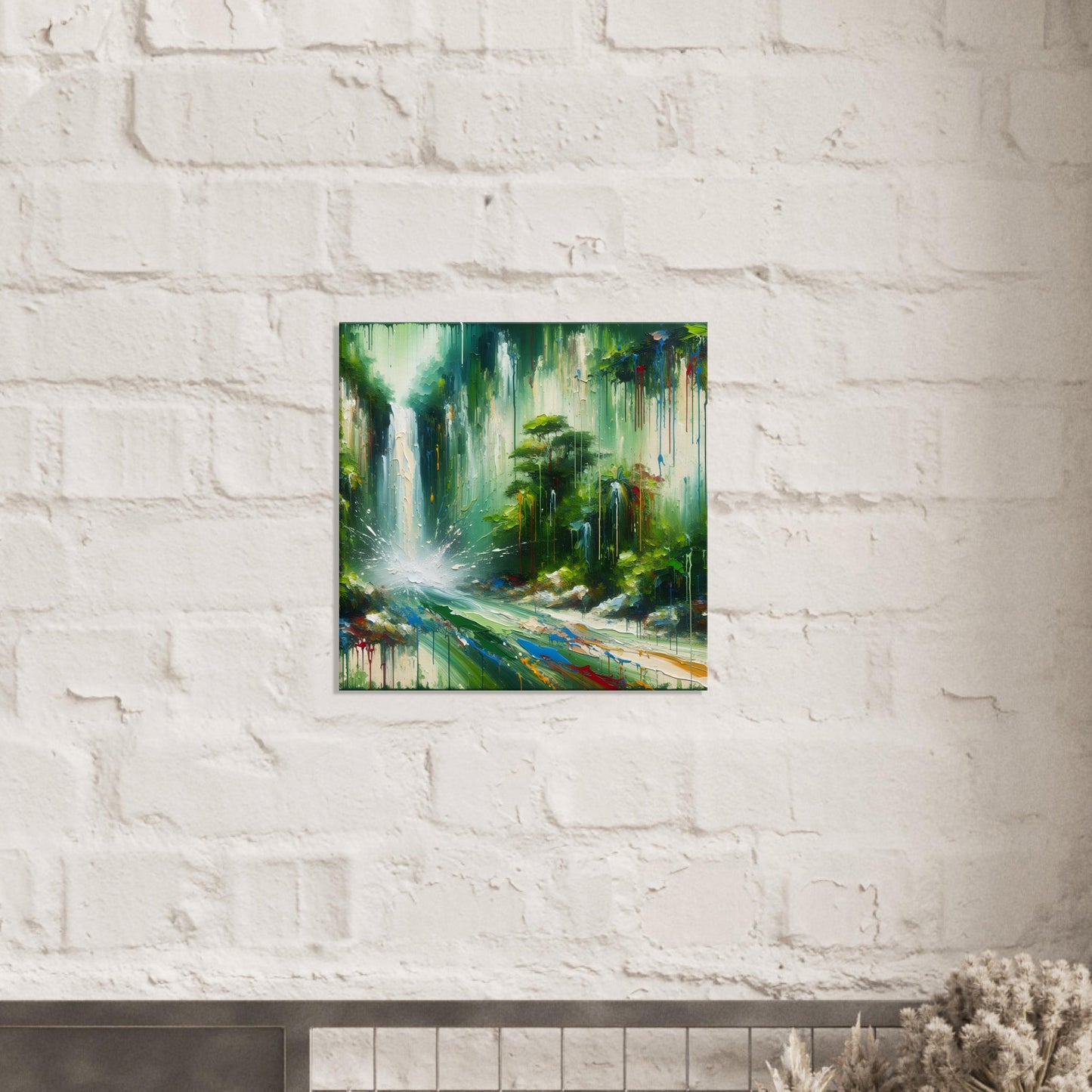 Rainforest Waterfall Oil Painting Canvas Print