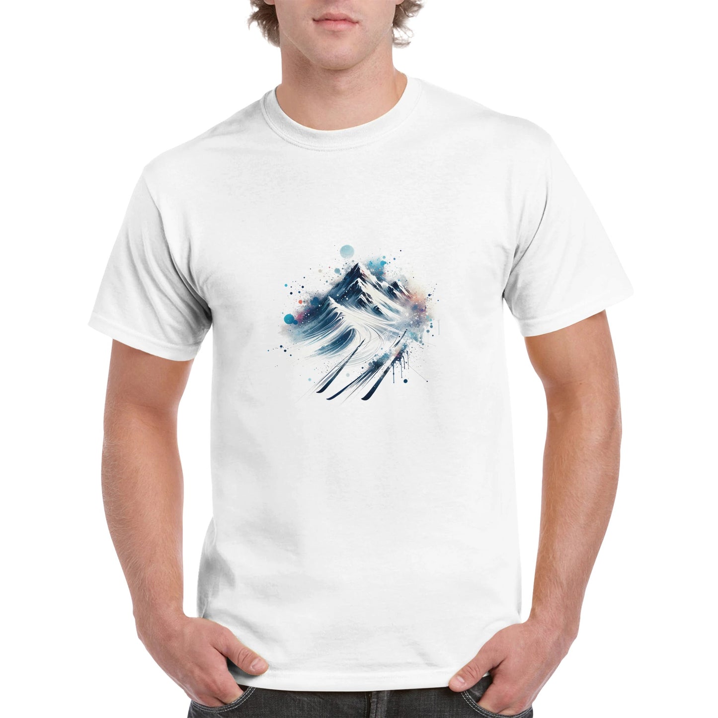 Snowy Peaks Artistic White Tee Abstract Expressionism