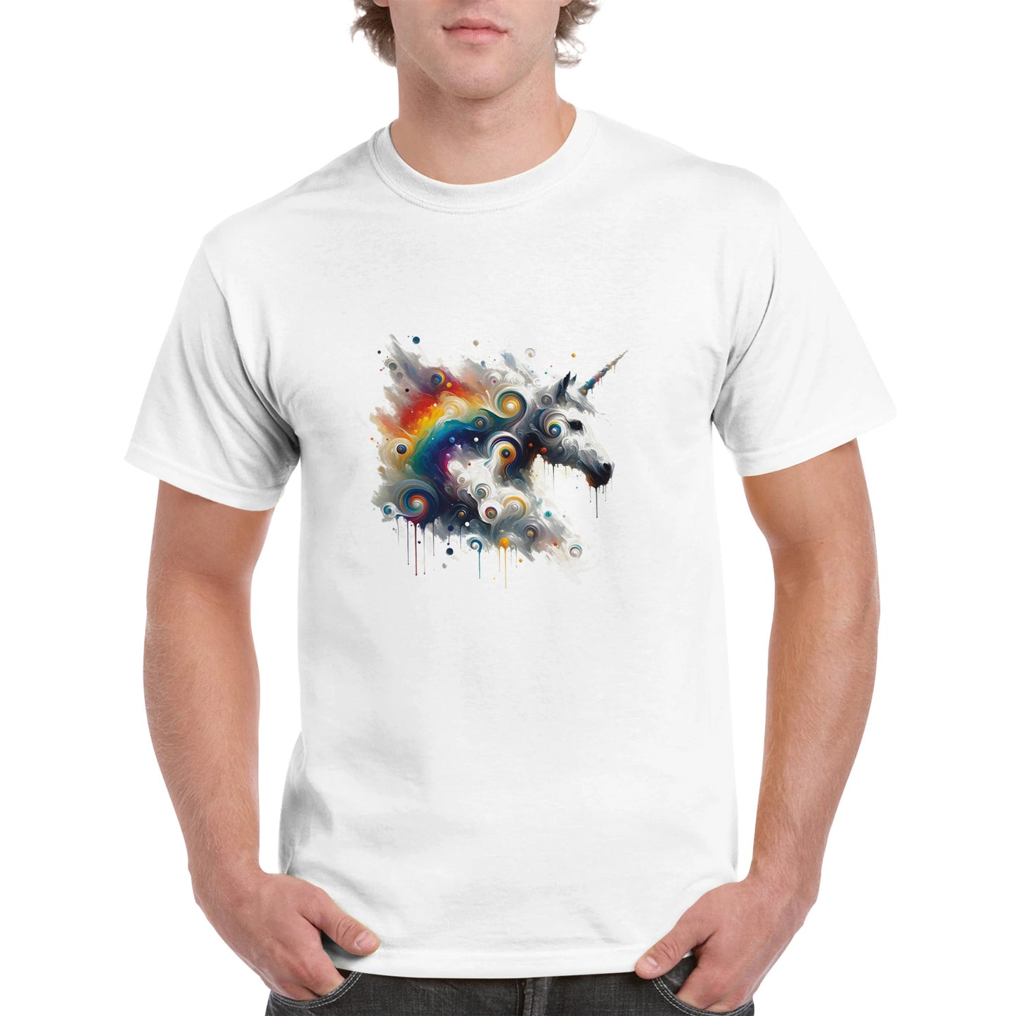 Magical Drips Unicorn & Rainbow Artistic White T-Shirt Abstract Expressionism