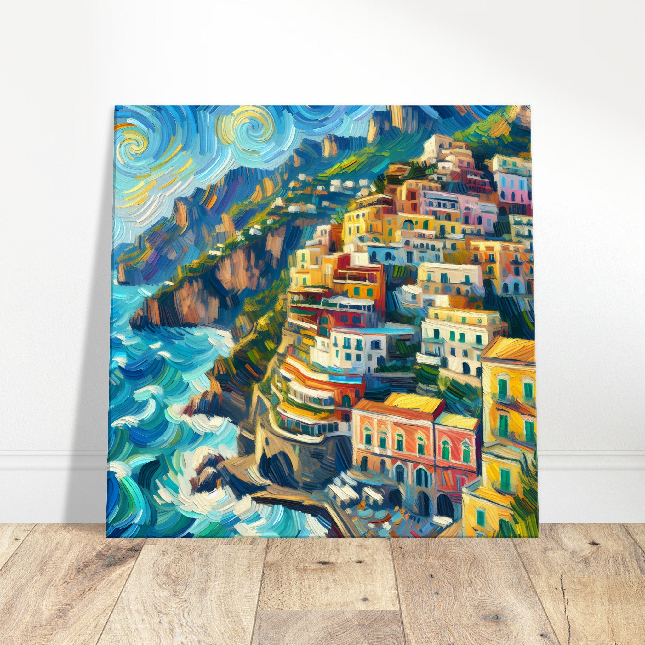 Amalfi Coast Elegance Oil Painting Canvas Print – arts & you