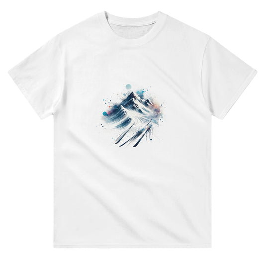 Snowy Peaks Artistic White Tee Abstract Expressionism