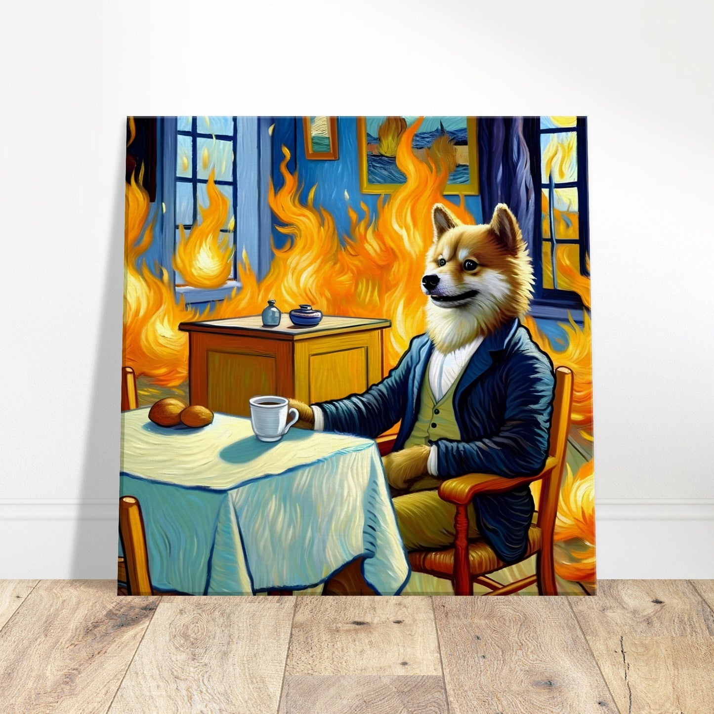 Van Gogh Inspired 'This is Fine' Meme Oil Painting Canvas Print