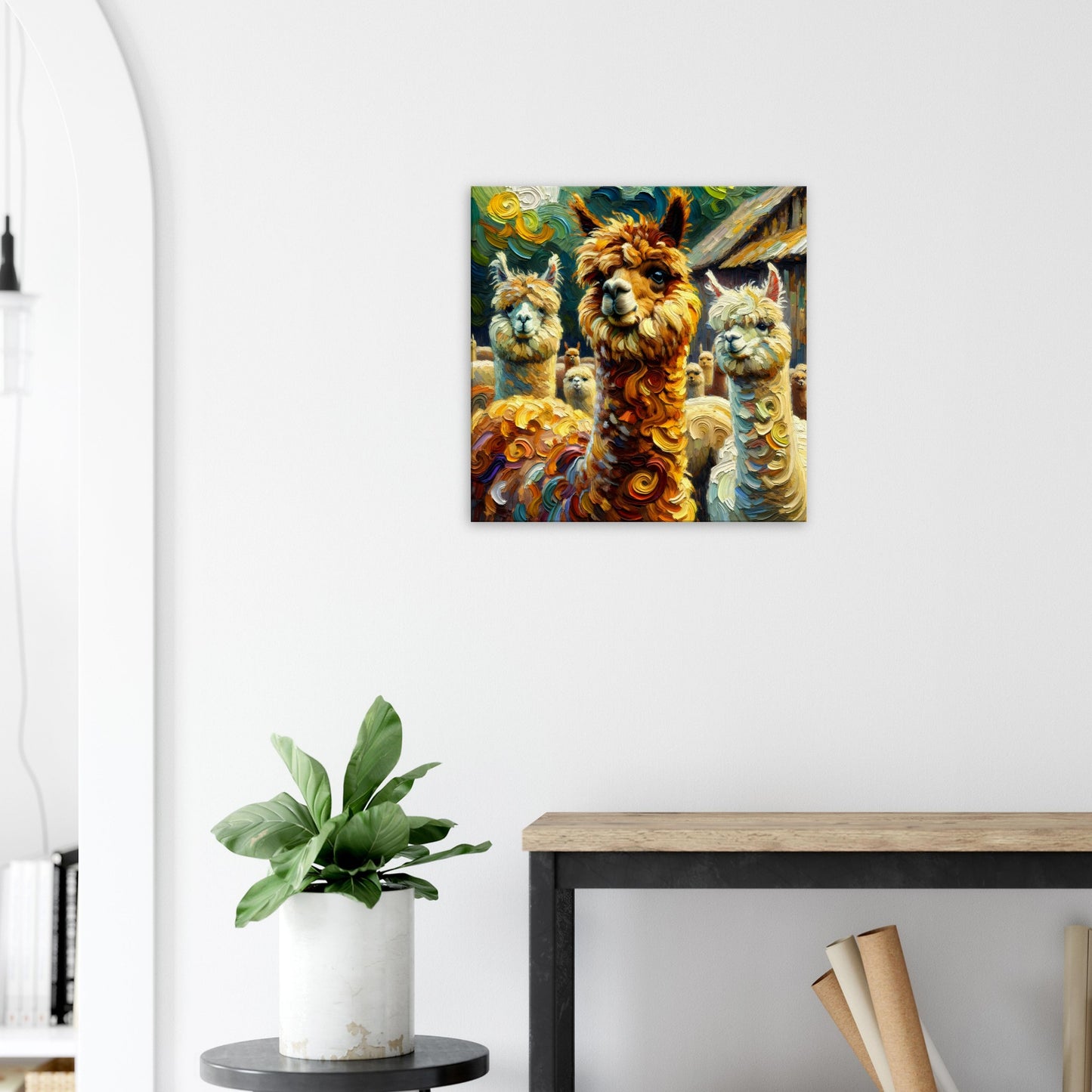 Alpaca Trio in Van Gogh's Swirls Canvas Print