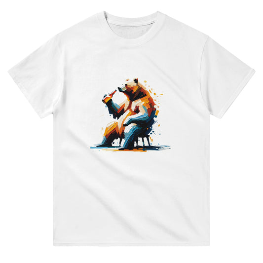 Bear Brew Artistic Unisex White T-Shirt Abstract Expressionism