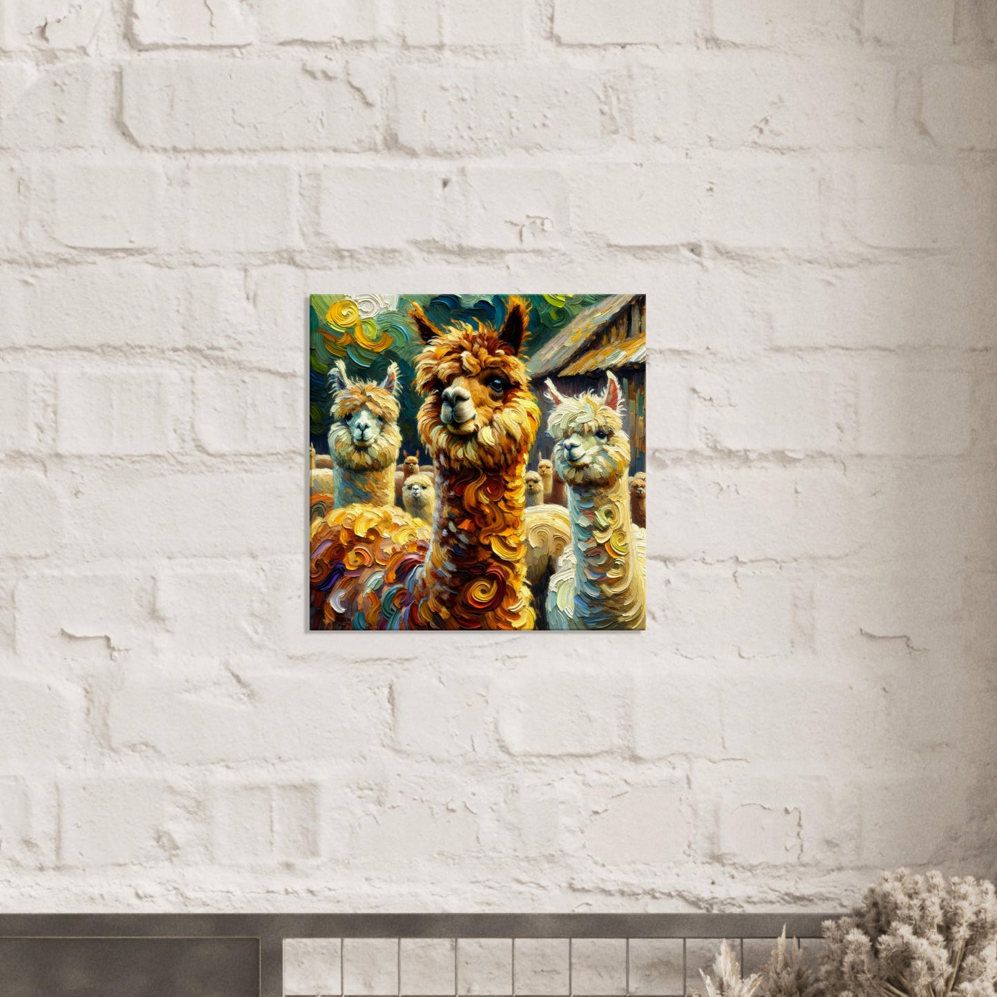 Alpaca Trio in Van Gogh's Swirls Canvas Print